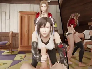 Tifa X Aerith Threesome Tifa Fucked By Strap On While Jacking You Off free video
