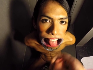 Ladyboy Cat Gives Blowjob After Getting Pissed On free video